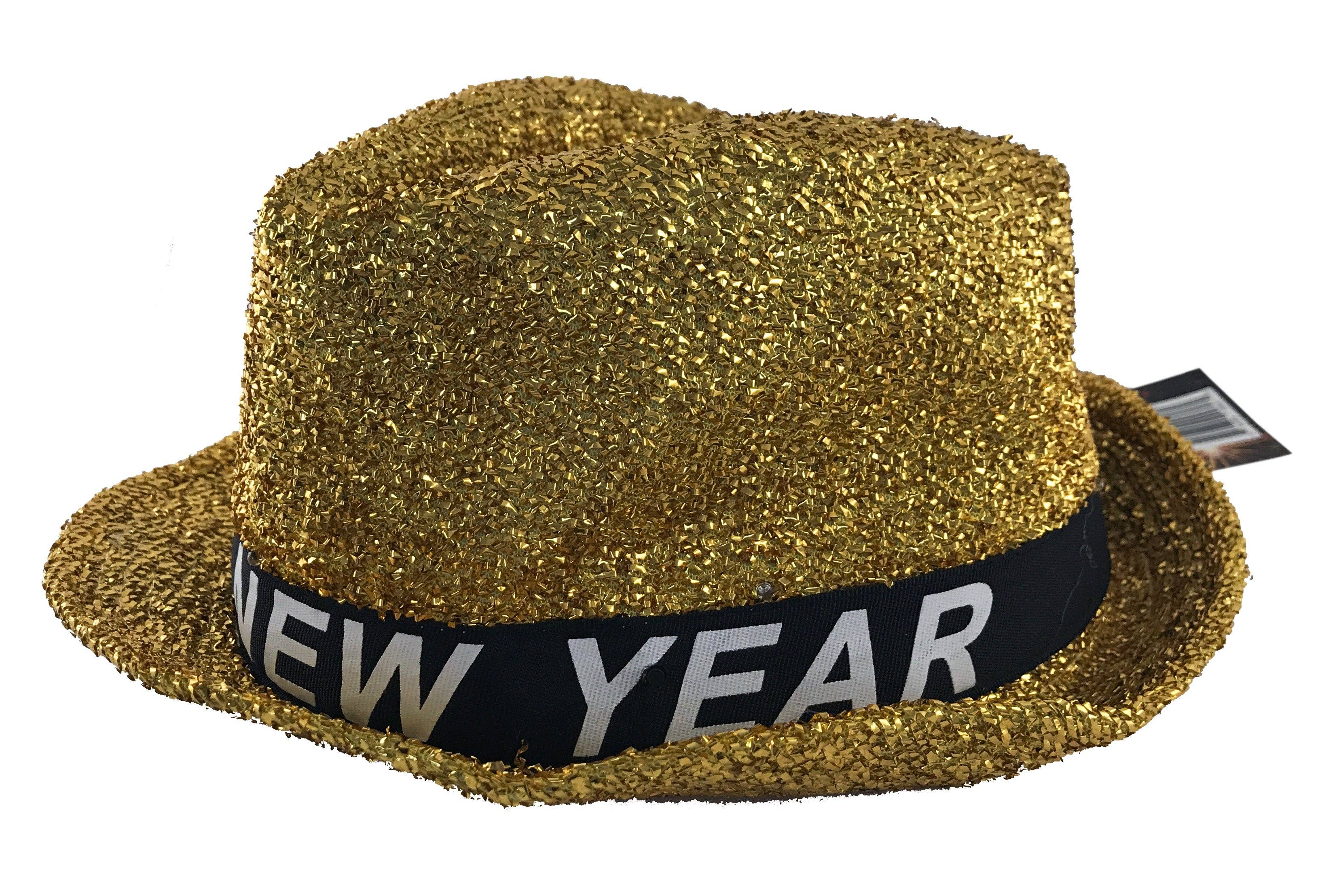 KINREX - Venta al por mayor Sombreros/coronas de fiesta - Sombrero de Feliz Nochevieja - Light Up Gold Fedora3