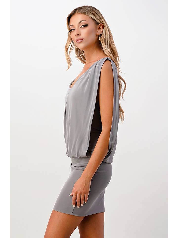 GREY Double Layered Banded Bottom Mini Dress for wholesale on Faire2