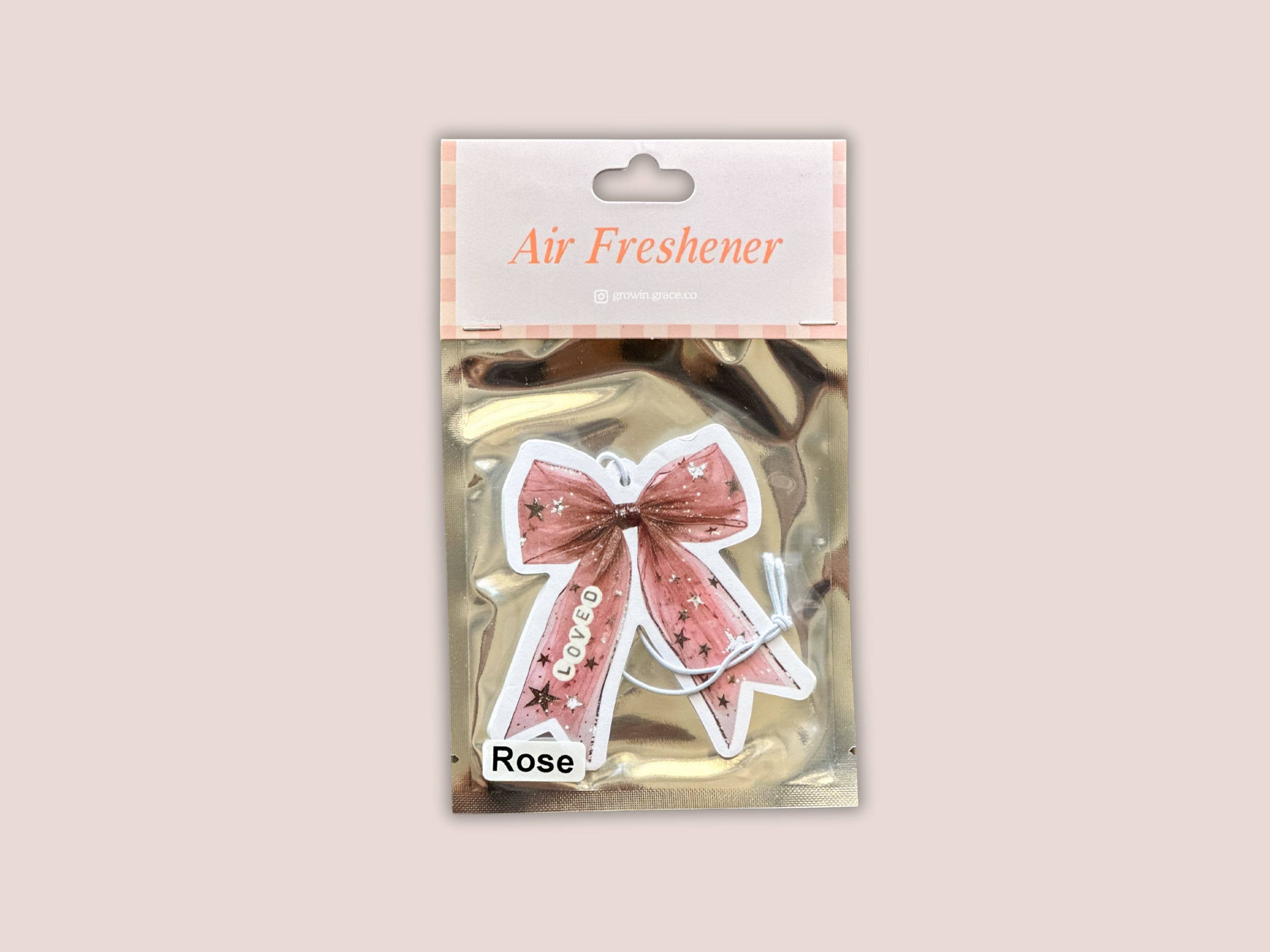 Grow in Grace - Wholesale Air Freshener - Pink Bow Car Air Freshener,"Loved "Christian Gift