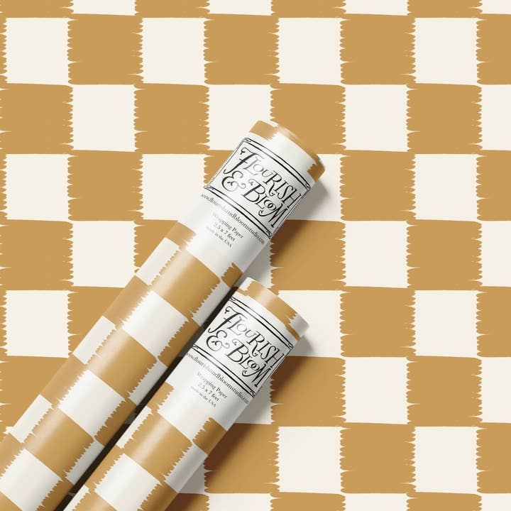 Yellow Scribble Check Wrapping Paper Roll for wholesale by Flourish & Bloom Studio