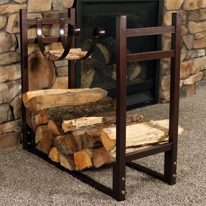 Sunnydaze Decor - Wholesale Fire Pit - 33 in Steel Firewood Log Rack with Kindling Holder - Bronze6