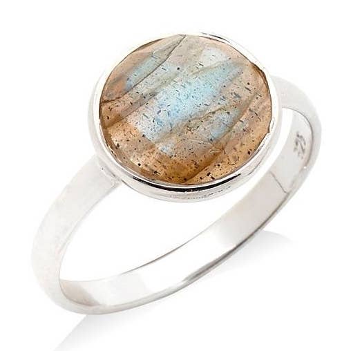 Ring with natural multicolored labradorite, sterling silver for wholesale by OPALOOK France