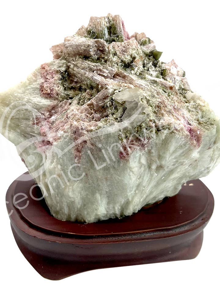 (KG)PRØVE - TURMALIN GRØN & PINK A I MATRIX PÅ TRÆ for engroshandel hos Oceanic Linkways Inc