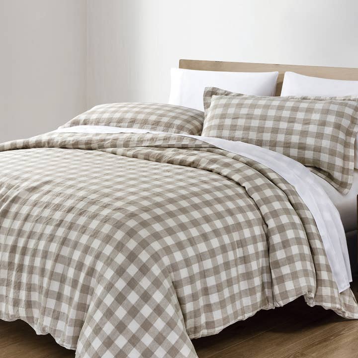 Juego de funda de edredón Wyoming King Stone de lino lavado para venta al por mayor de OCOCHI