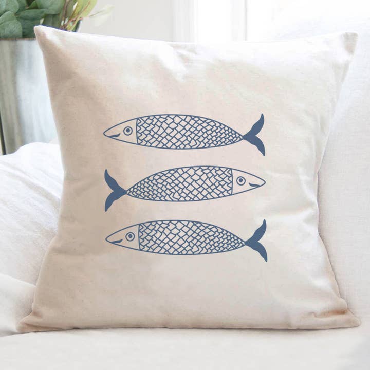 Hand Drawn Sardines - Square Canvas Pillow for wholesale by Cottage Shore