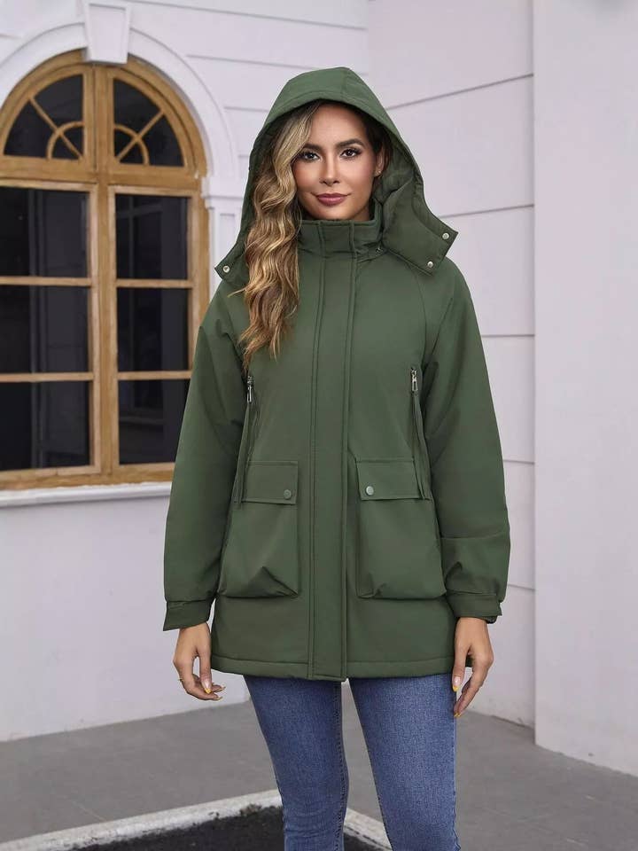 Full Size Zip Up Hooded Parka Outerwear Plus Size for wholesale by React Activewear