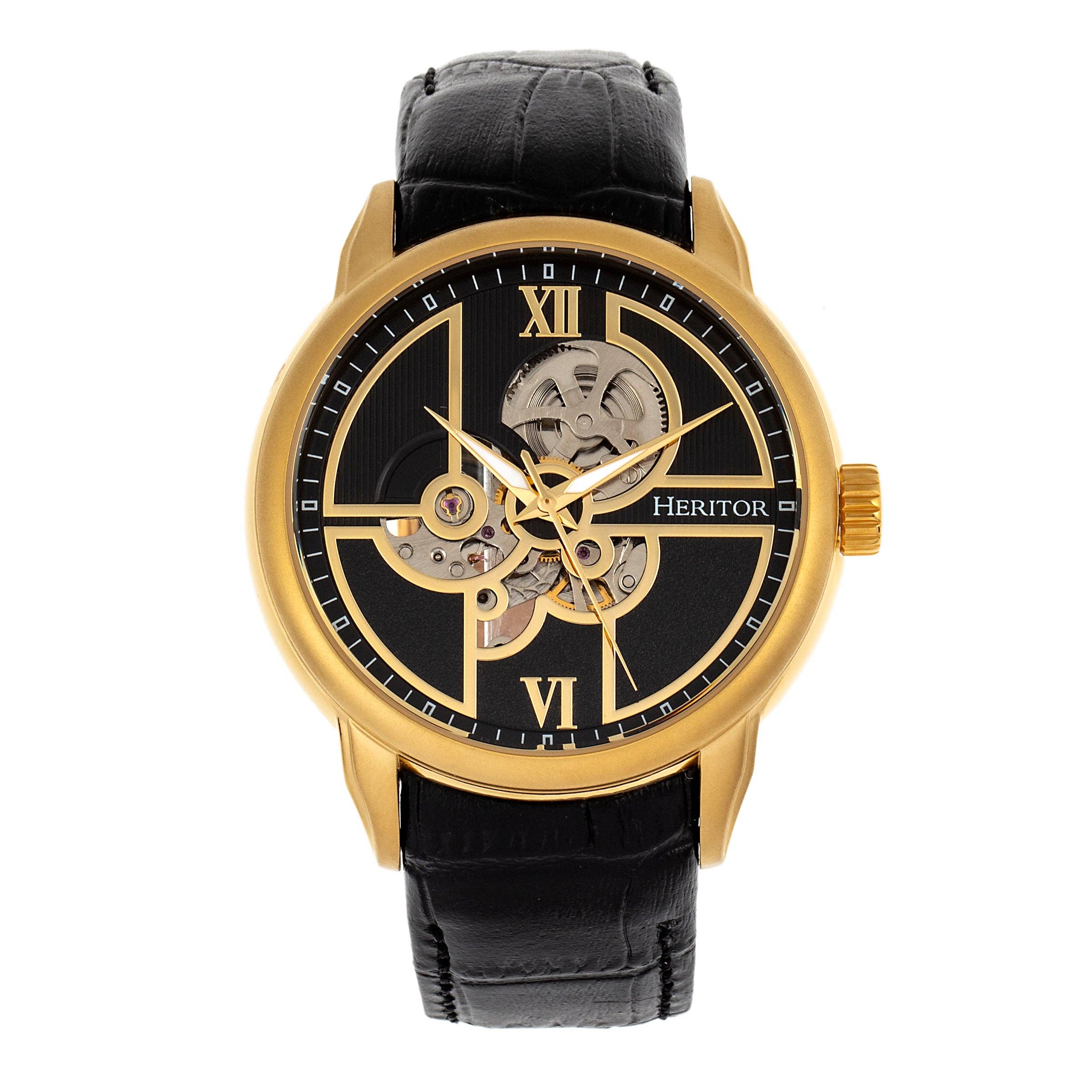 Heritor Automatic - Wholesale Wrist Watch - Men's - Heritor Automatic Sanford Semi-Skeleton Leather-Band Watch8