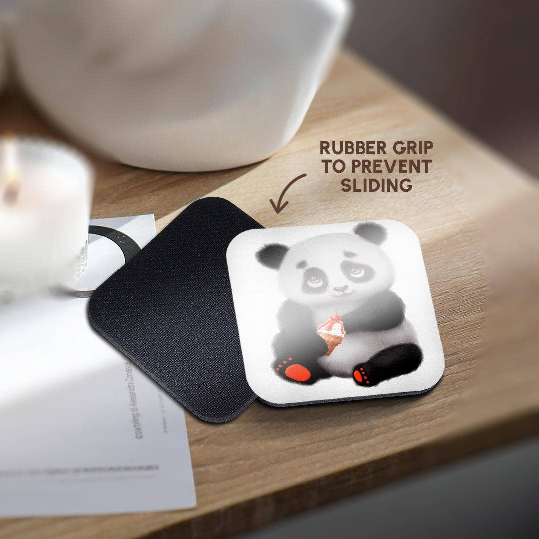 3dRose - Vente Sous-verre - 3dRose, Illustration mignonne d'un panda noir et blanc avec un cornet de glace, Dessous de verre10