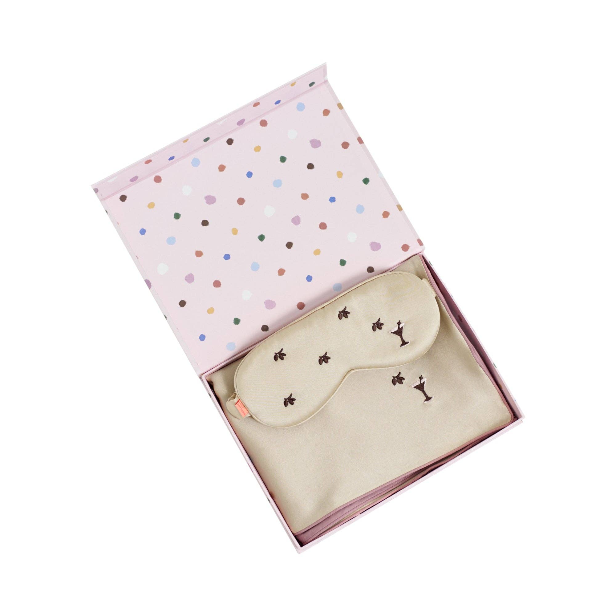 "Martini" 2 Piece Silk Gift Set: Silk Pillowcase & Silk Sleep Eye Mask - Champagne for wholesale on Faire