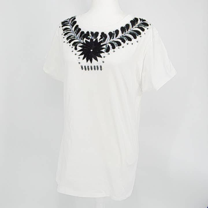My Little Maria - Venta al por mayor Camiseta - Mujer - Camiseta bordada a mano -Blanca- Negra, Blanca y Plateada