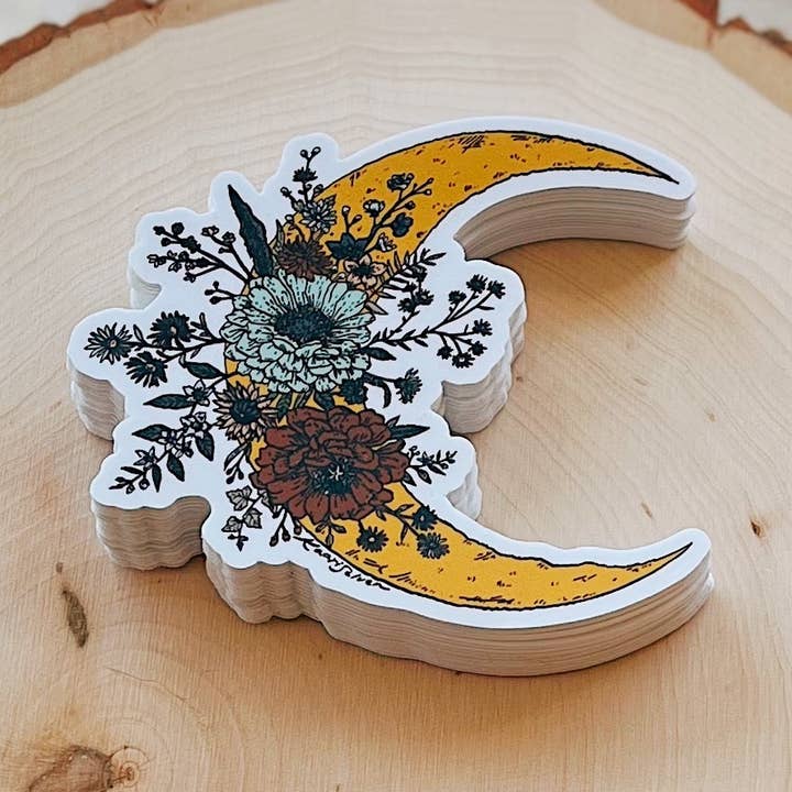 Lunar Bloom - Waterproof Flower Moon Sticker for wholesale by Kaari & Co.