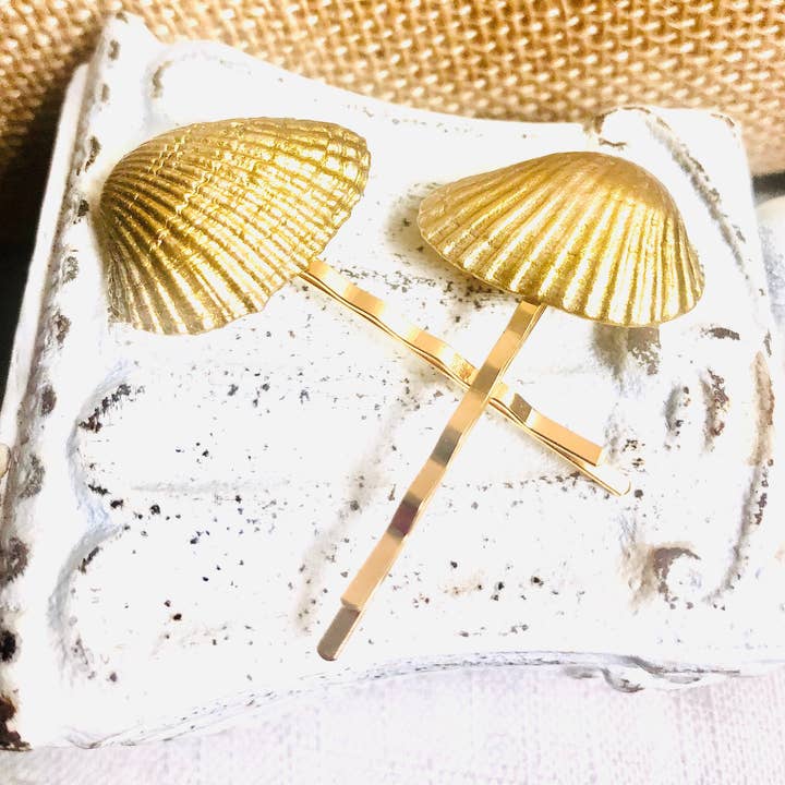 Gold Shell Hair Pins, Bobby Pin 2 Pc. Set, Hair Pins, Real S for wholesale by ShellyCakes
