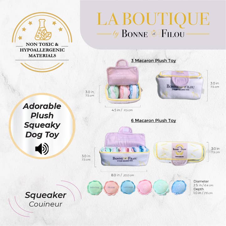 Bonne et Filou - Wholesale Pet Squeaky Toy - Dog - Dog Toy Macarons Squeaky Plush