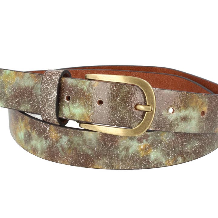 Women's leather belt Bosco brown with green for wholesale by MGM Design e.K.