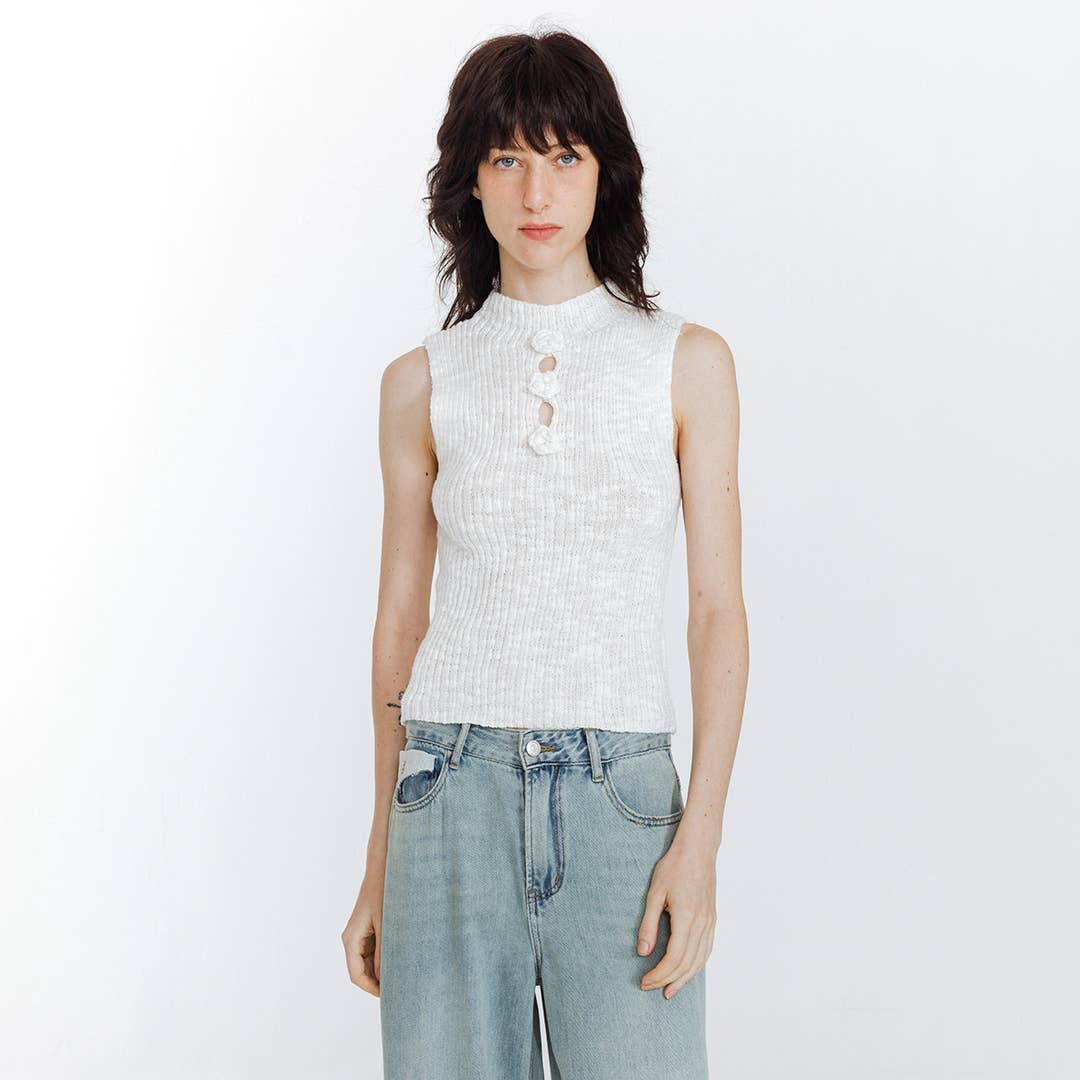 CUBIC - Venta al por mayor Camiseta sin mangas - Mujer - Top de punto sin mangas Flower 3D5