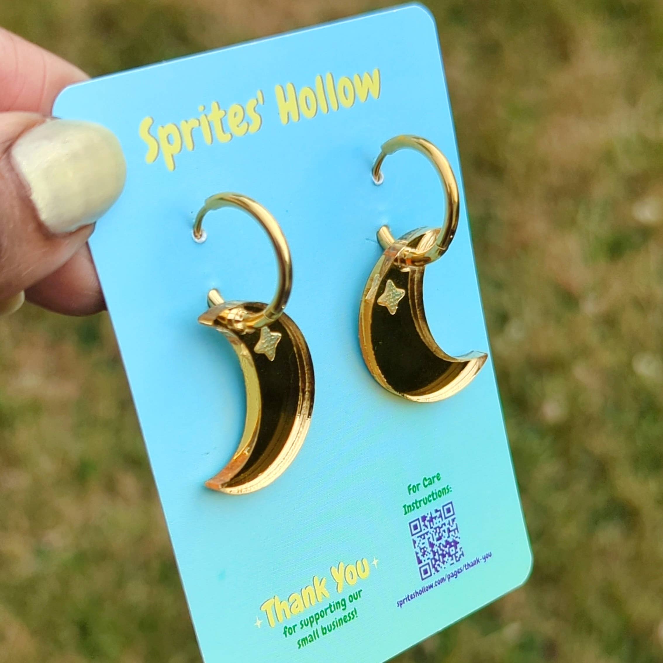 Sprites' Hollow - Wholesale Dangle Earrings - Mirror Gold Starry Moons1