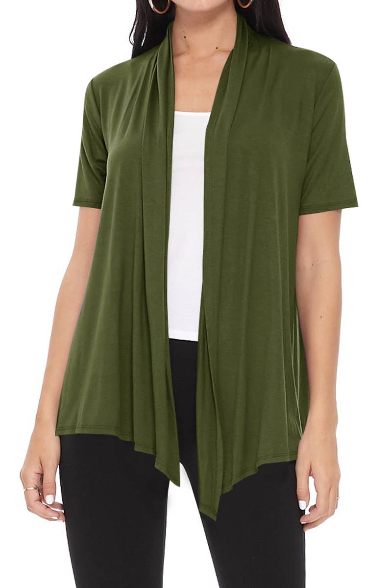 MOA COLLECTION - Wholesale Cardigan - Women's - Women's Casual Short Sleeve Draped Open Front Solid Cardigan56