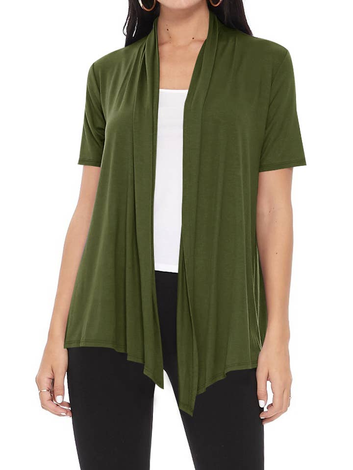 MOA COLLECTION - Wholesale Cardigan - Women's - Women's Casual Short Sleeve Draped Open Front Solid Cardigan56