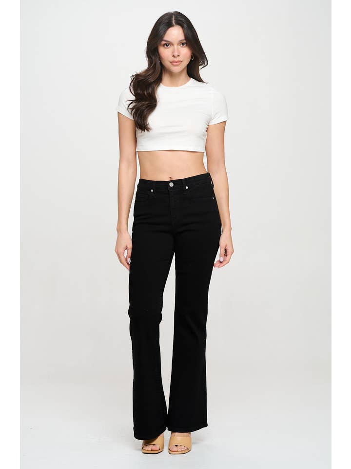 Sneak Peek - Wholesale Jeans - Women's - MID RISE ULTRA STRETCH FLARE IN BLACK SP-P12821BK