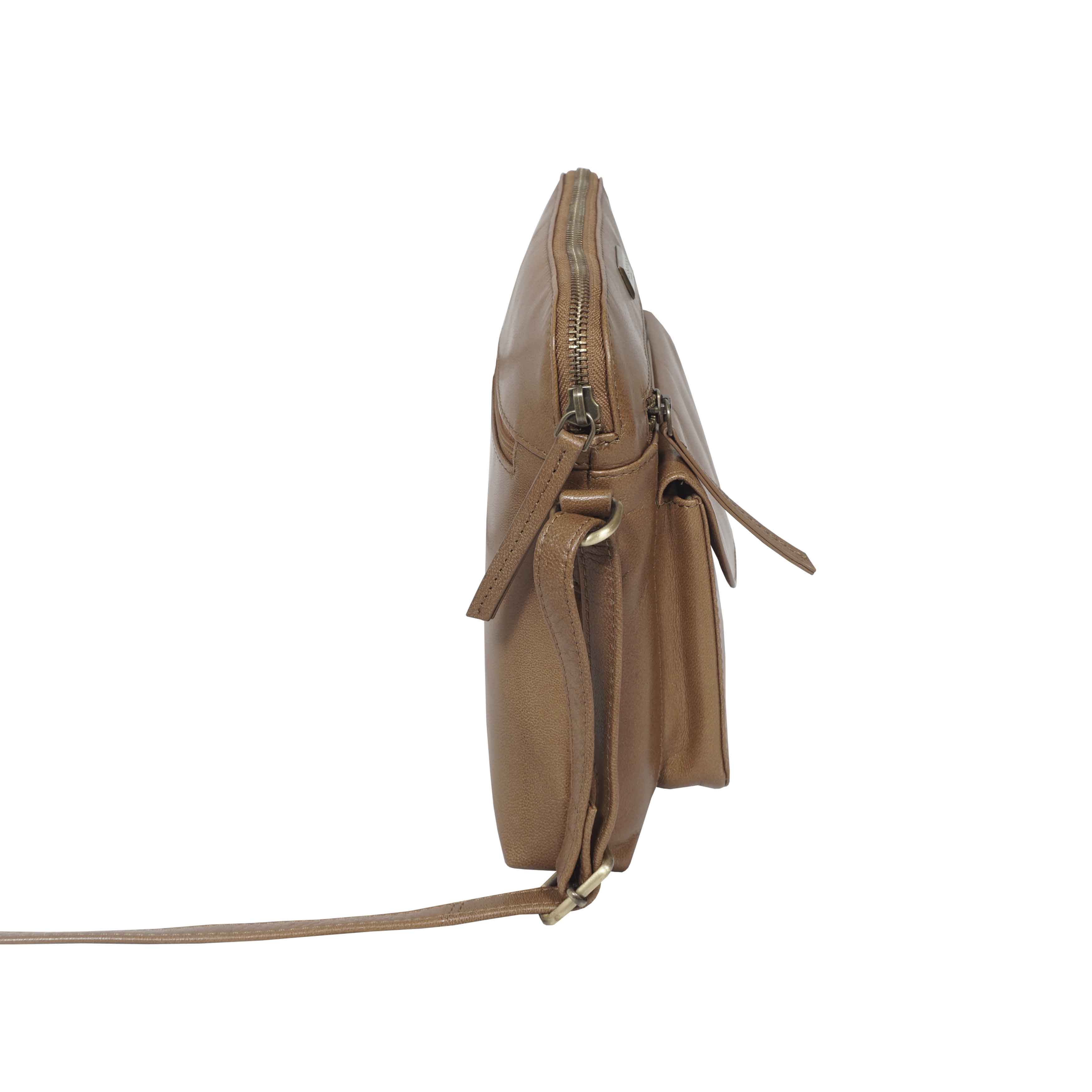 Assots London - Wholesale Crossbody Bag - Women's - 'JEAN' Tan Vegetable Tanned Real Leather Crossbody Bag6