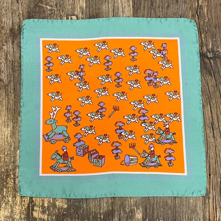 Artumès & Co - Wholesale Pocket Square - Men's - Soidatour madder playground pouch - mandarin sage