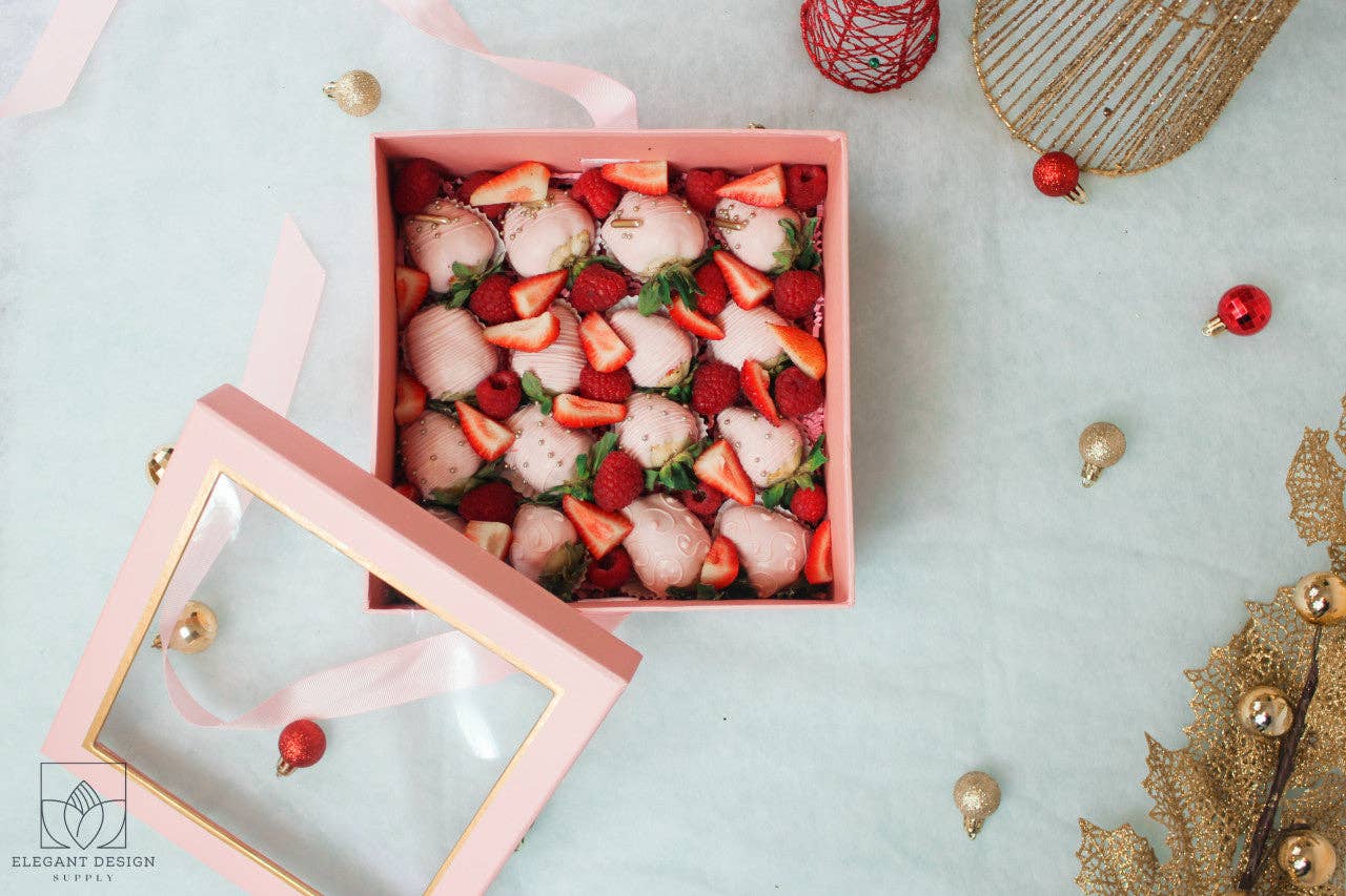 Elegant Design Supply – Caixa de presente por atacado – Caixa de Presente Quadrada com Tampa Transparente e Fita - Várias Cores - Para Arranjos de Flores/ Presentes / Morangos com Chocolate de Luxo15