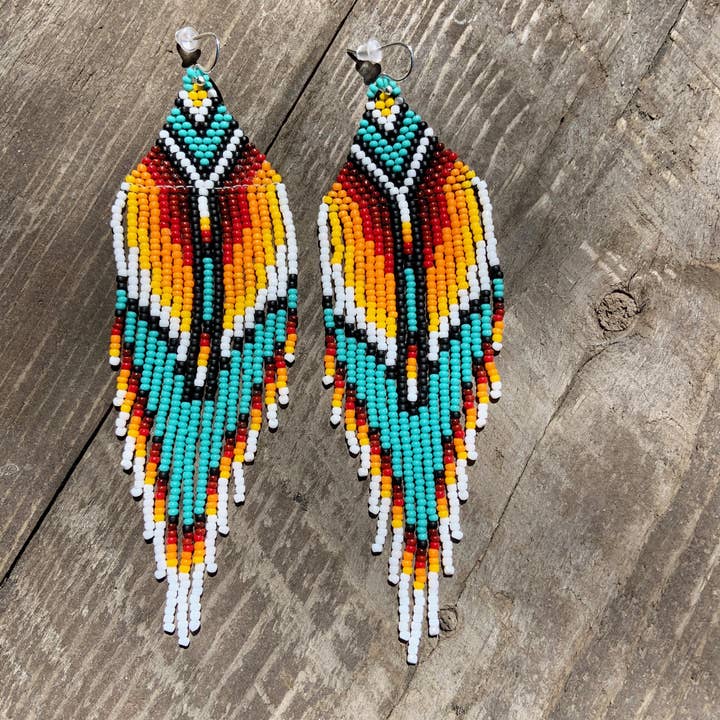 Fleurdesignz Western Jewelry - Vente Boucles d'oreilles pendantes - Boucles d’oreilles à franges style amérindien Serape4