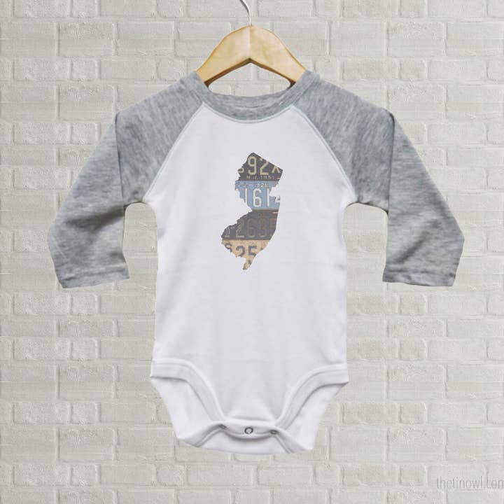 New Jersey Baby Onesie | Romper | Vintage License Plate Art for wholesale by Juniper & Spruce