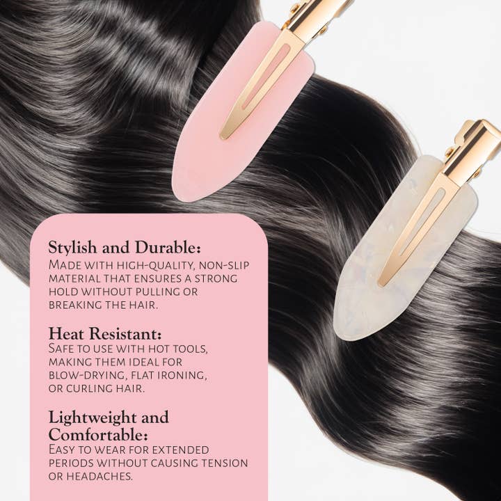 Market Fresh Beauty - Wholesale Hair Clip - Women's - Market Fresh Beauty Creaseless Hair Clips, 8 Pack - No-Crease Hair Styling Clips for Sectioning, All Hair Types, Heat Styling & Makeup Application - Pink & Opal Clips, Non-Slip & Durable Design3