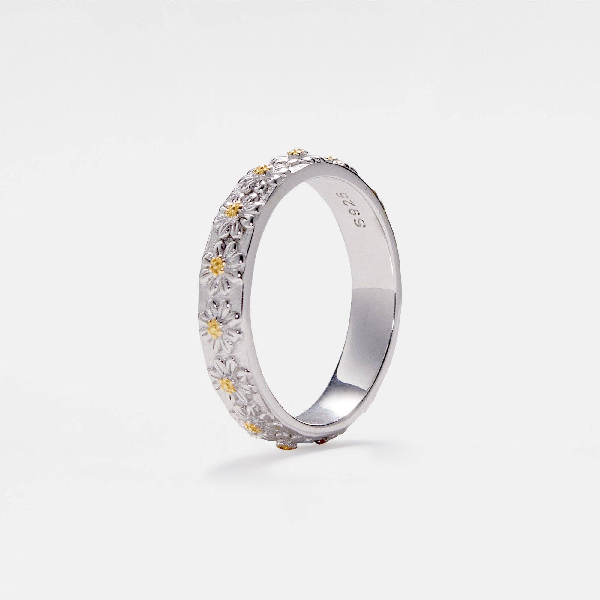 Perimade & Co. LLC – Großhandel Ehering/Ring – Gänseblümchen-Blumen-Matching-Stapelring in 925er Sterlingsilber4