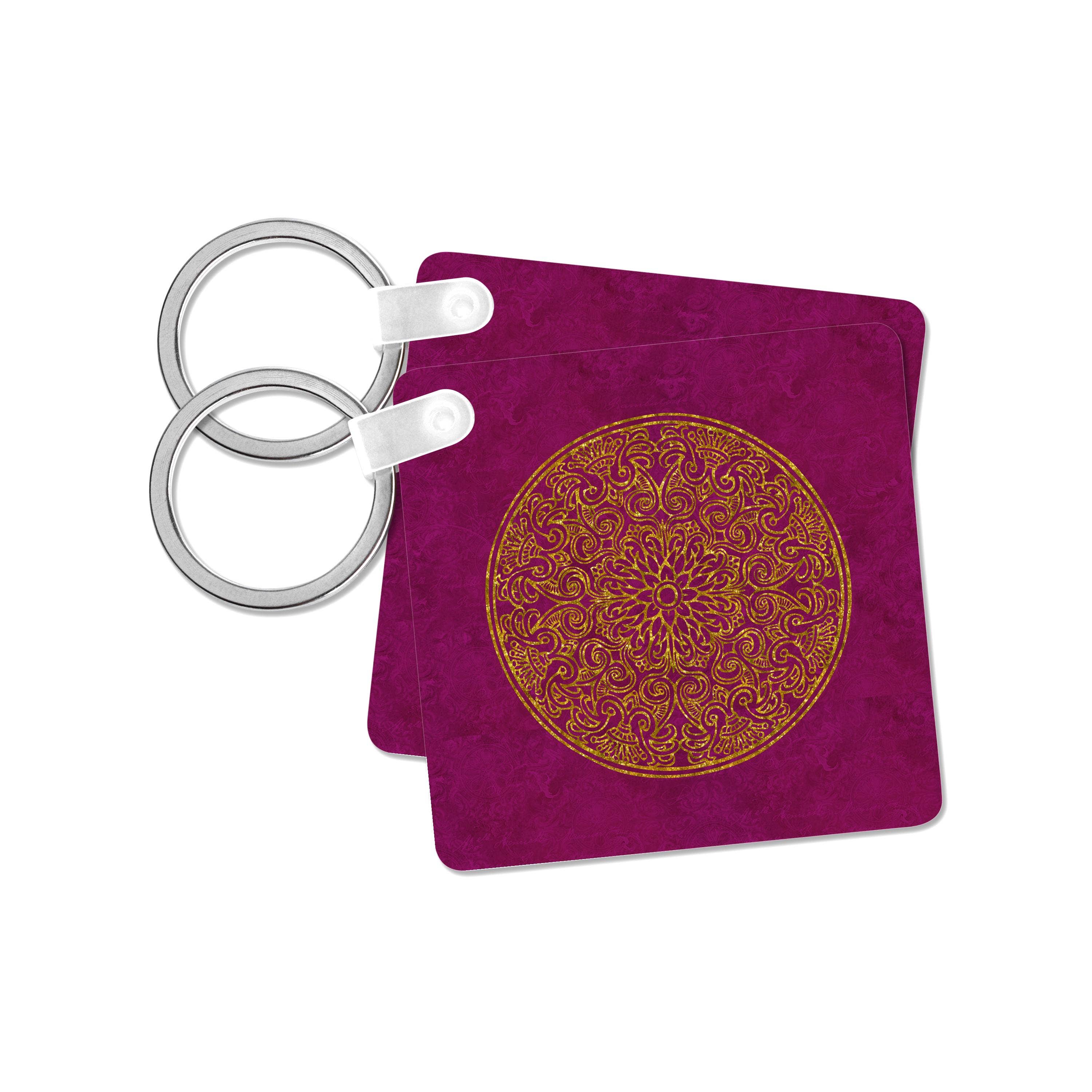 3dRose - Wholesale Keychain - Unisex - 3dRose, Glamorous Elegant Golden Ornament On Bordeaux Red Background, Key Chain7