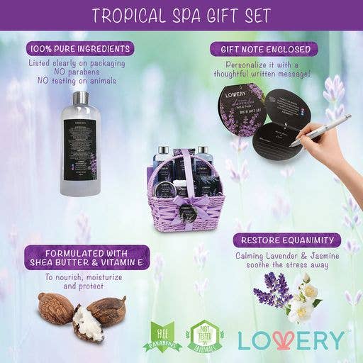 Lovery - Wholesale Bath & Body Set - Home Spa Gift Basket - Lavender and Jasmine - 9pc Bath Set (5