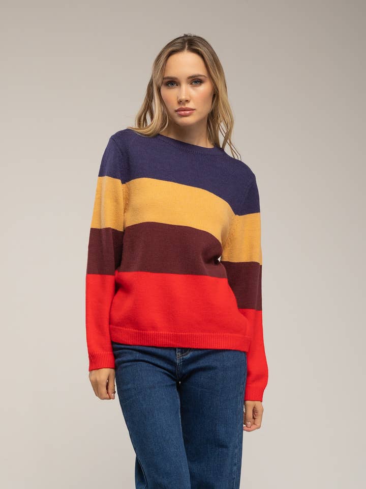 Wool sweater with colored stripes for wholesale by Tantra