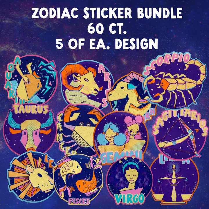 Zodiac Astrology Sticker Bundle 60 ct. for wholesale by Pixel & Ink Creative
