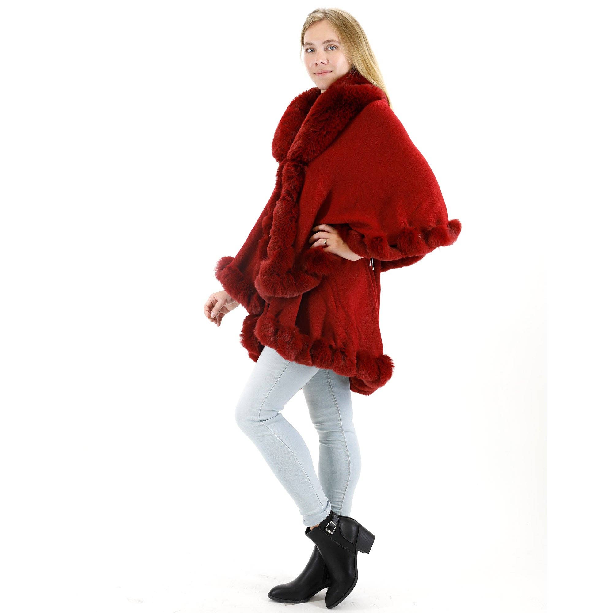 TAPA fashion - Wholesale Poncho - Women's - Solid Color Fur Double Layer Poncho SH925 (3PC)9