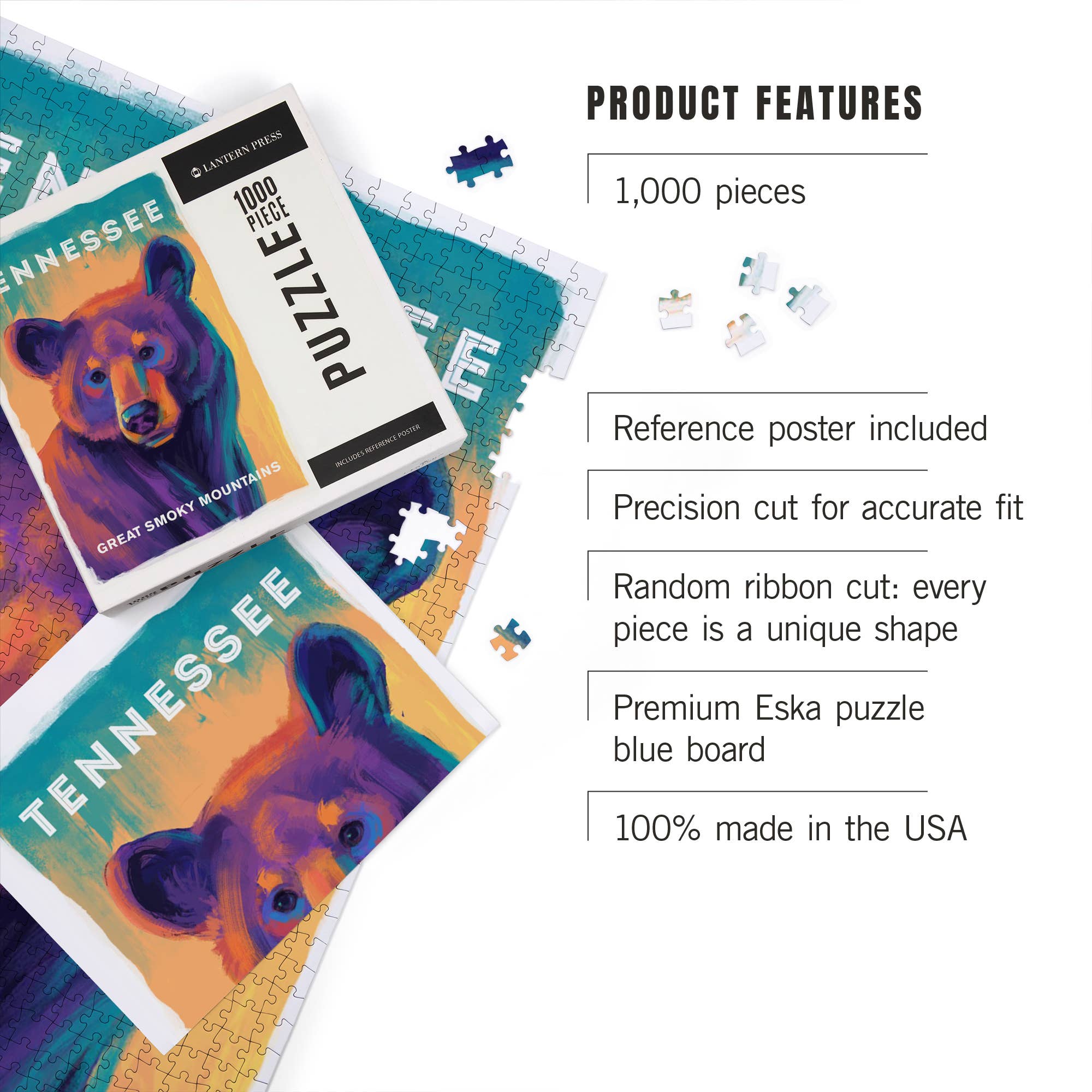 Lantern Press – wholesale Puzzle – Adult – 1000 PIECE PUZZLE Great Smoky Mountains, TN Vivid Black Bear2