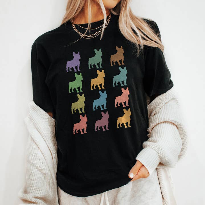 Vivtrek - Wholesale Screen Printed T-Shirt - Women's - French Bulldog Shirt Cute Funny Dog Lover Vintage Tee 53