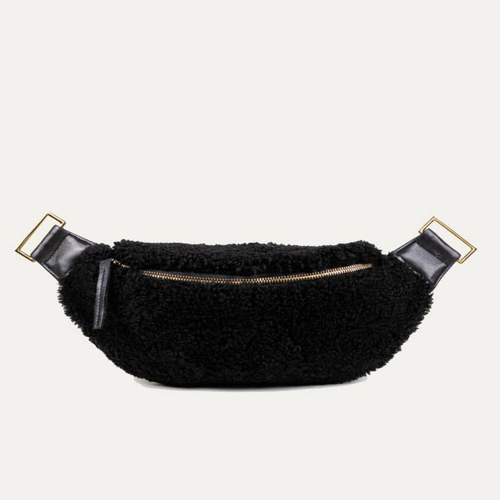 Echte Shearling heuptasje en crossbody|Zwart + Goud voor wholesale door Paulyjen