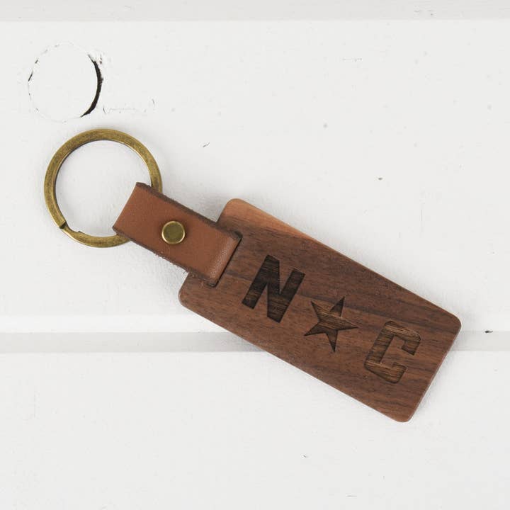 North Carolina Wood/Leather Keychain for wholesale by Classic State