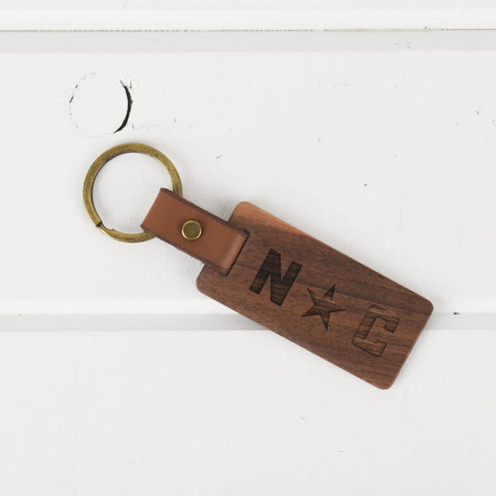Classic State - Wholesale Keychain - Unisex - North Carolina Wood/Leather Keychain