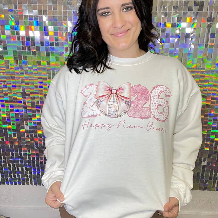 Gildan White 2026 NYE Graphic Crewneck for wholesale on Faire