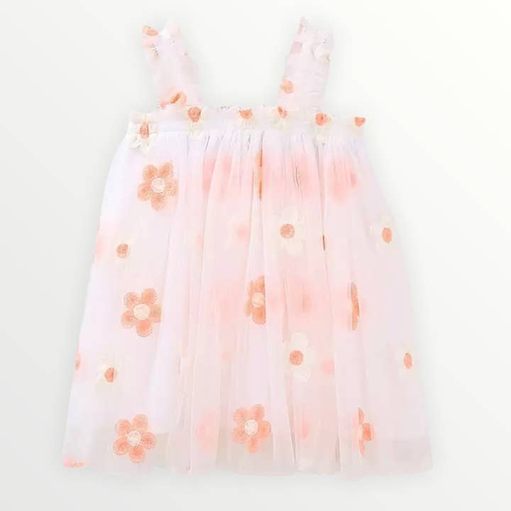 Floral Tulle Dress - Peach for wholesale by Bodoke Kids Boutique