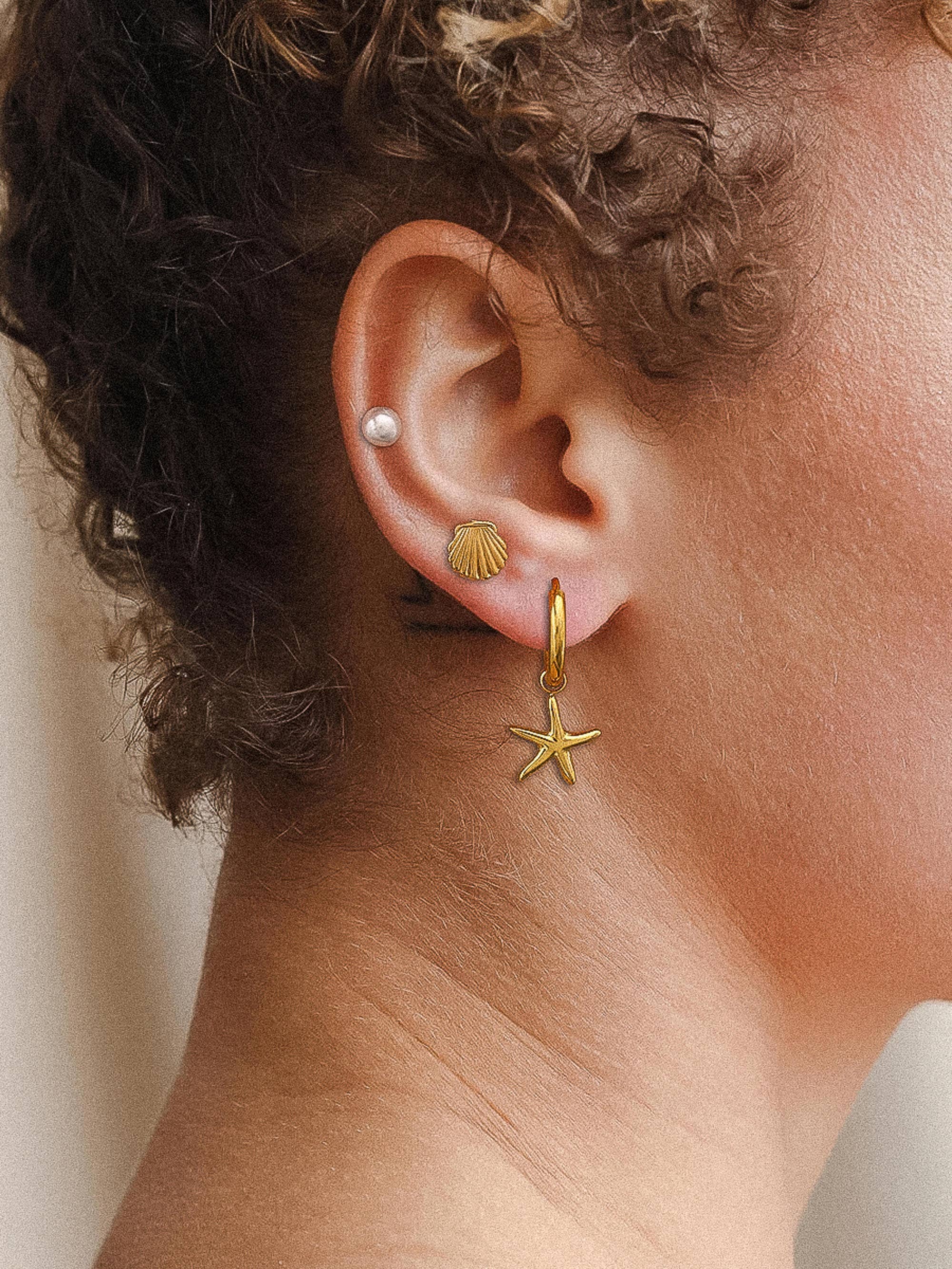 Cécile 18K Gold Non-Tarnish Star, Shell, Pearl Earring for wholesale on Faire2