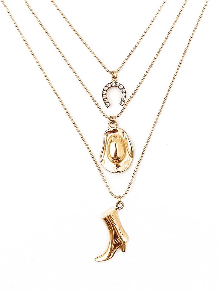 3-Strand Dainty Necklace: Horseshoe, Boot, Cowboy Hat for wholesale by Aubree Says