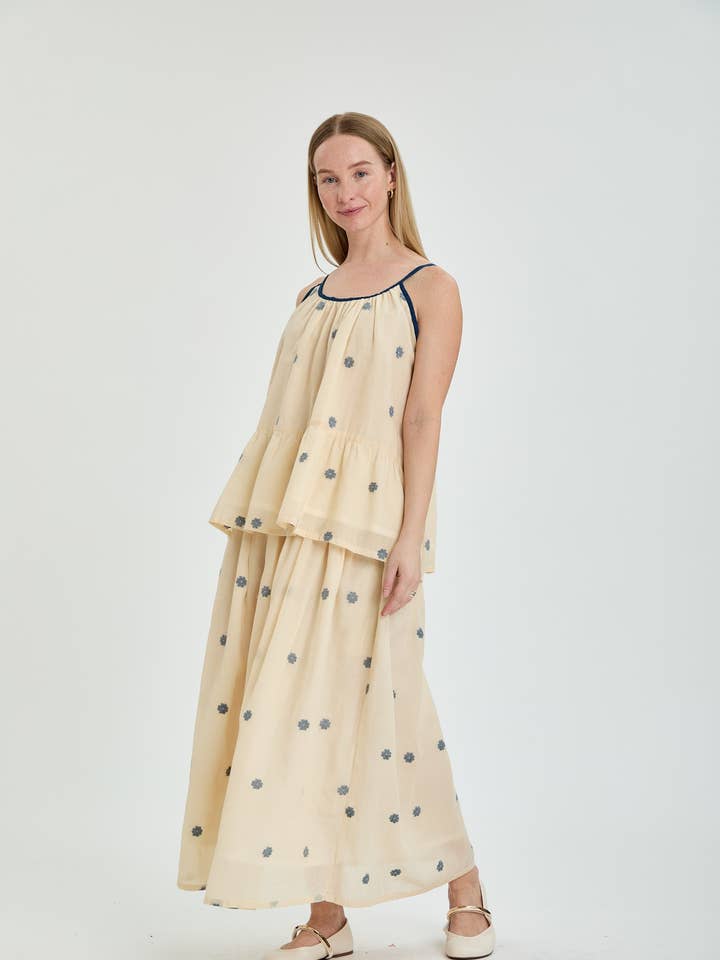 Saia midi plissada - Detalhes florais tecidos à mão - Peppa por atacado de Thuli