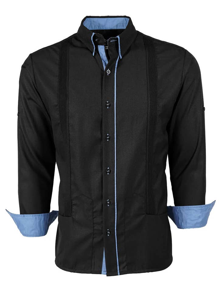 Y.A.Bera Clothing Modern Guayaberas - Wholesale Button Down Shirt - Men's - Couture Black Clásico Norteña Guayabera26