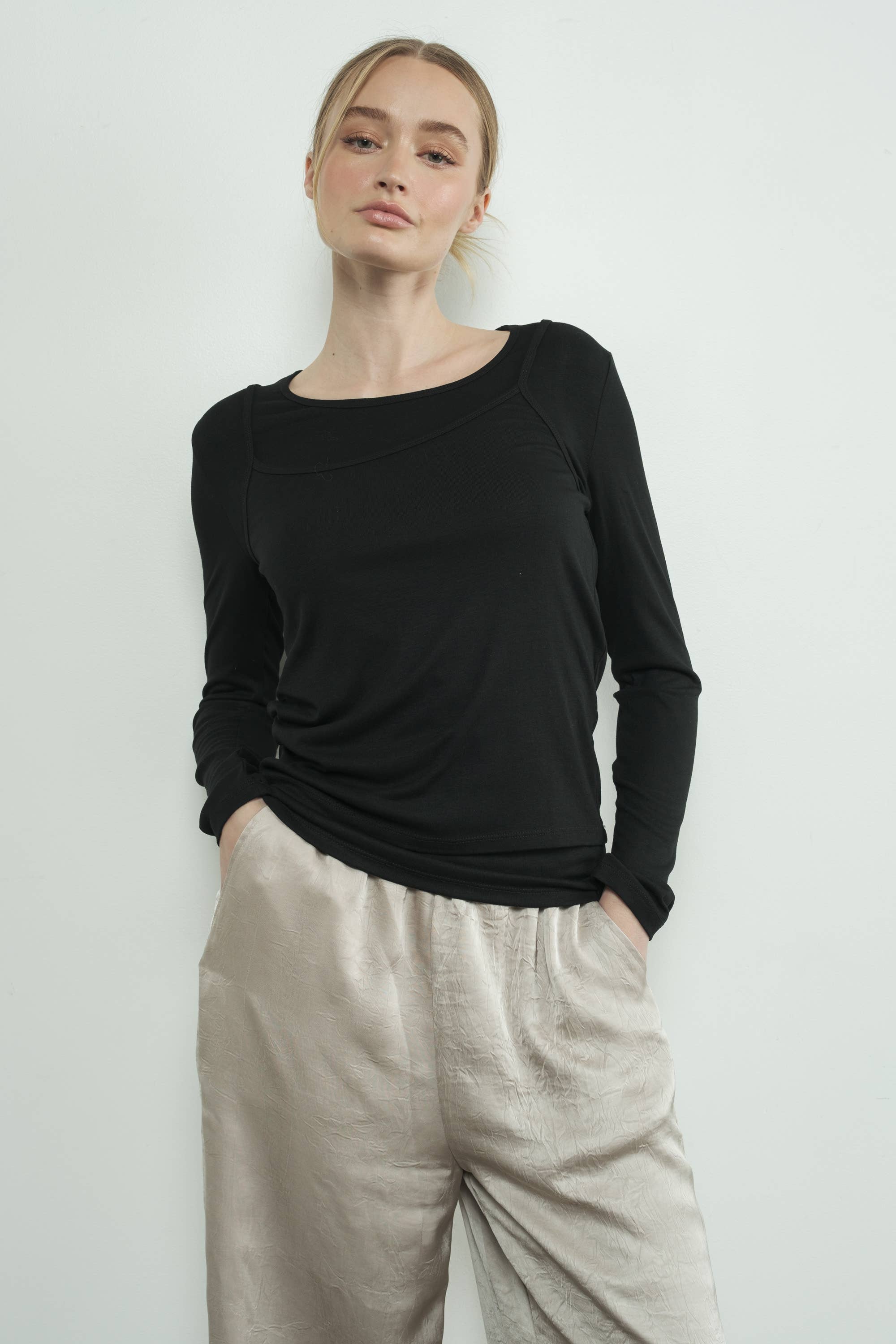 Aaron & Amber - Wholesale T-Shirt - Women's - MAT3127 TWO FER TANK LONG SLEEVE TOP2