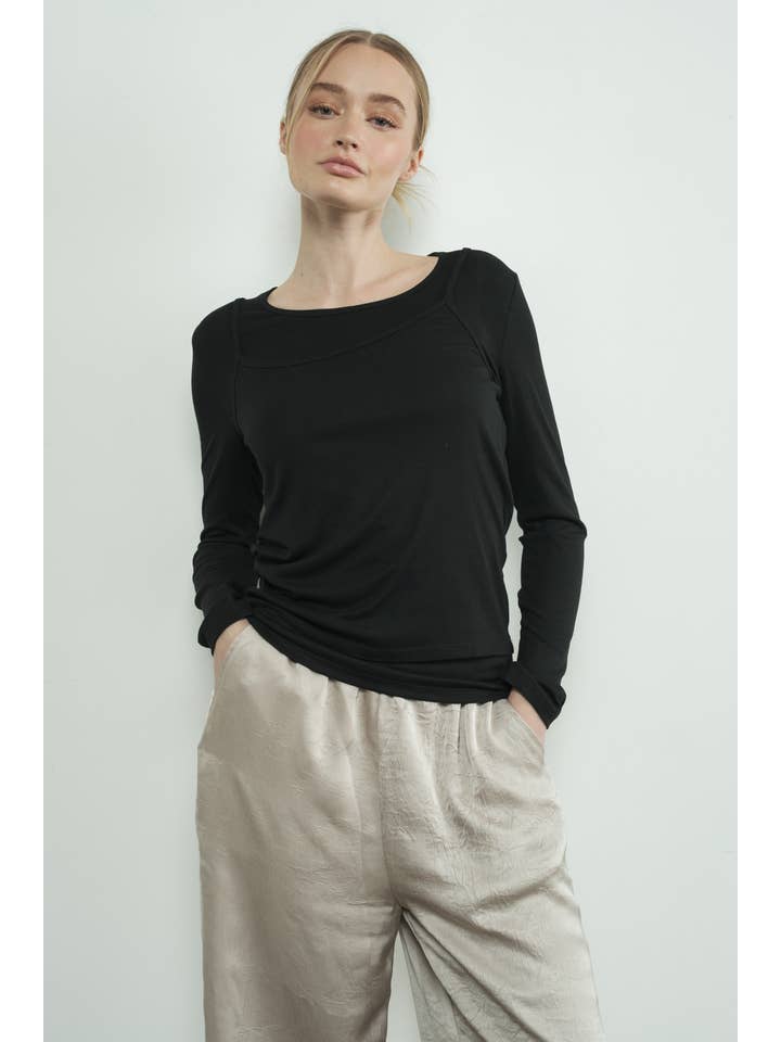 Aaron & Amber - Wholesale T-Shirt - Women's - MAT3127 TWO FER TANK LONG SLEEVE TOP2