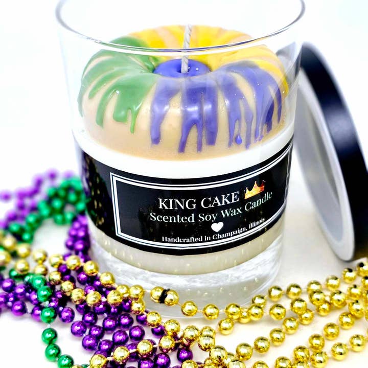 Königskuchen – Von Mardi Gras inspirierte 10oz Sojawachskerze für den Großhandel von Fire Doll Studio