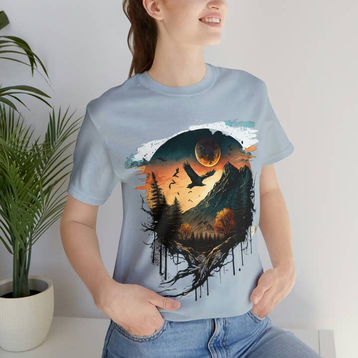 Eagle Flying Wilderness Moon Earth Shirt Nature Lover Outdoors Adventure Shirt Outback Camping T Shirt Nature Animal Lover Shirt for wholesale by Victorholistics